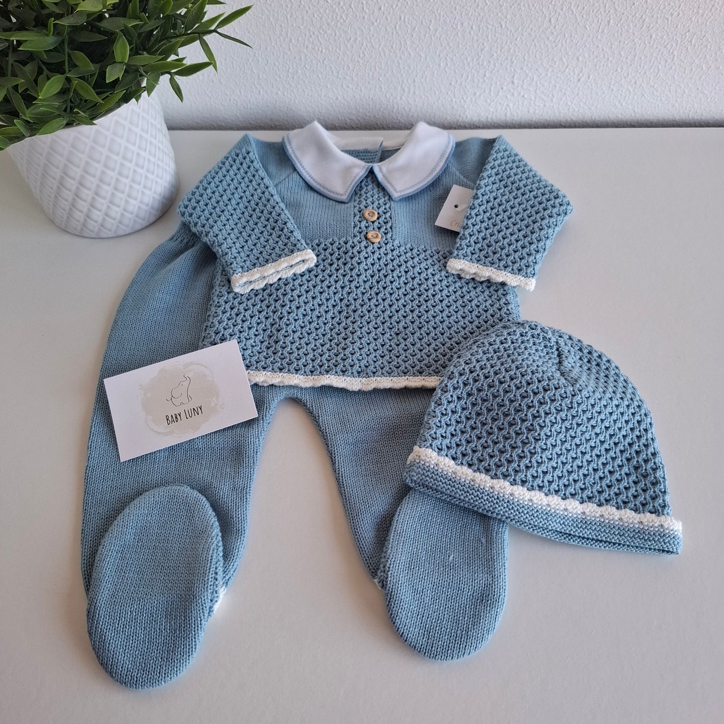 Conjunto de Malha com Gorro Azul Cobalto